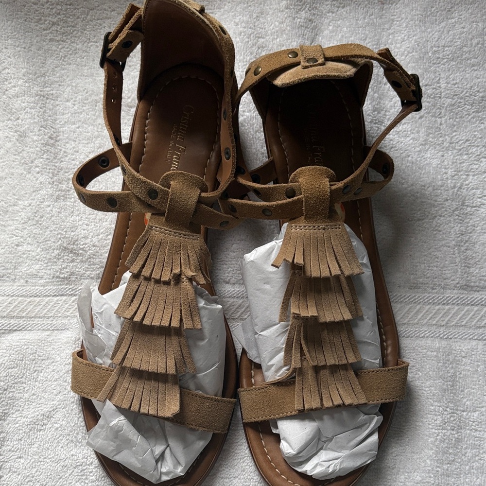 Stylish Tan Fringe Sandals